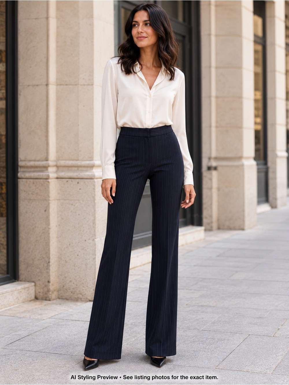Raffaello Rossi JENKA Pinstripe Flare Trousers EU 38 US 8 Navy